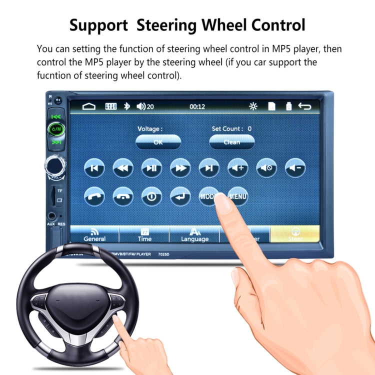 7025D 7 inch HD Touchscreen Double Din Stereo Car Receiver MP5 Player, with Bluetooth/FM/USB/TF, Support Rear View