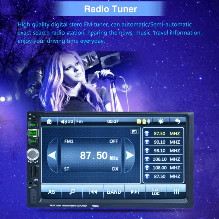 7026GM 7 inch 1080P HD Touchscreen Double Din Stereo Car Receiver MP5 Player, with Bluetooth / USB / TF / GPS, Support Rear View