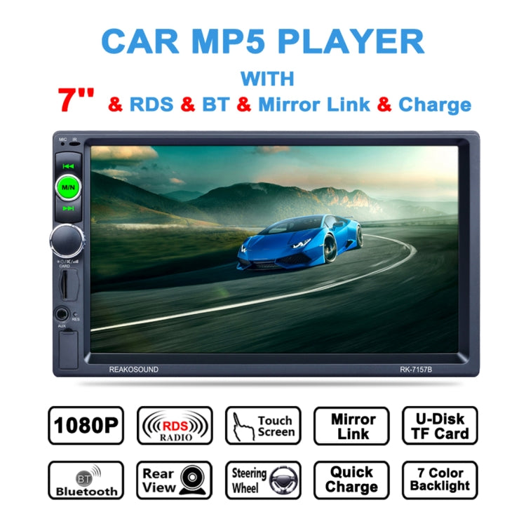 7157B 7 inch 1080P HD Touchscreen Double Din Stereo Car Receiver MP5 Player, Support Rear View & AM FM RDS & Bluetooth & U-disk TF Card