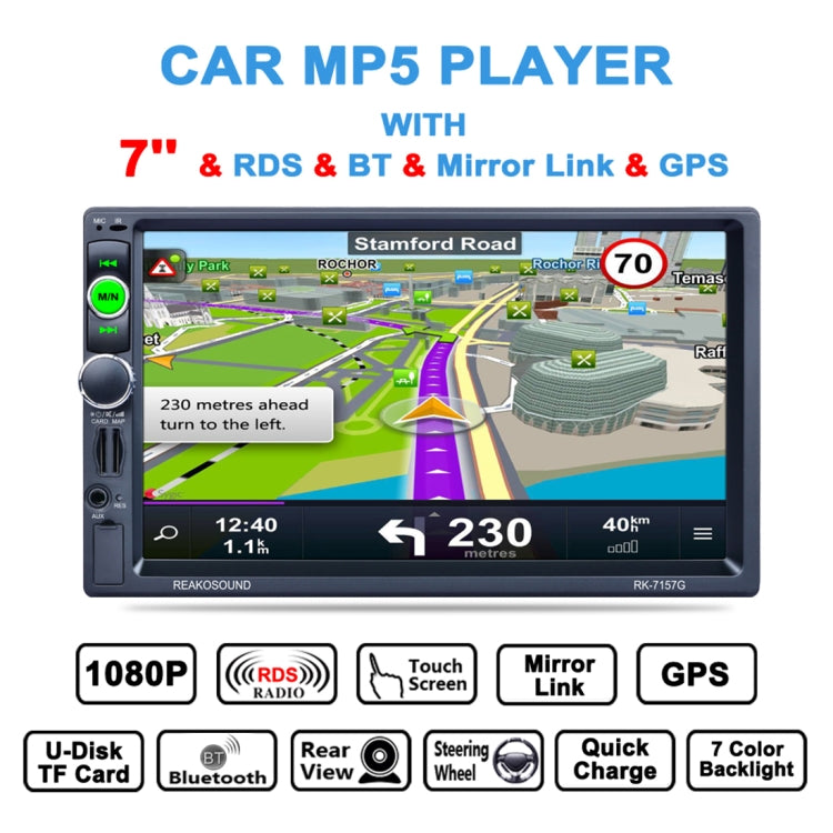 7157G Double Din 7 inch Touchscreen Car Radio Receiver MP5 Player, Support Rear View & AM FM RDS & Bluetooth & U-disk TF Card & GPS