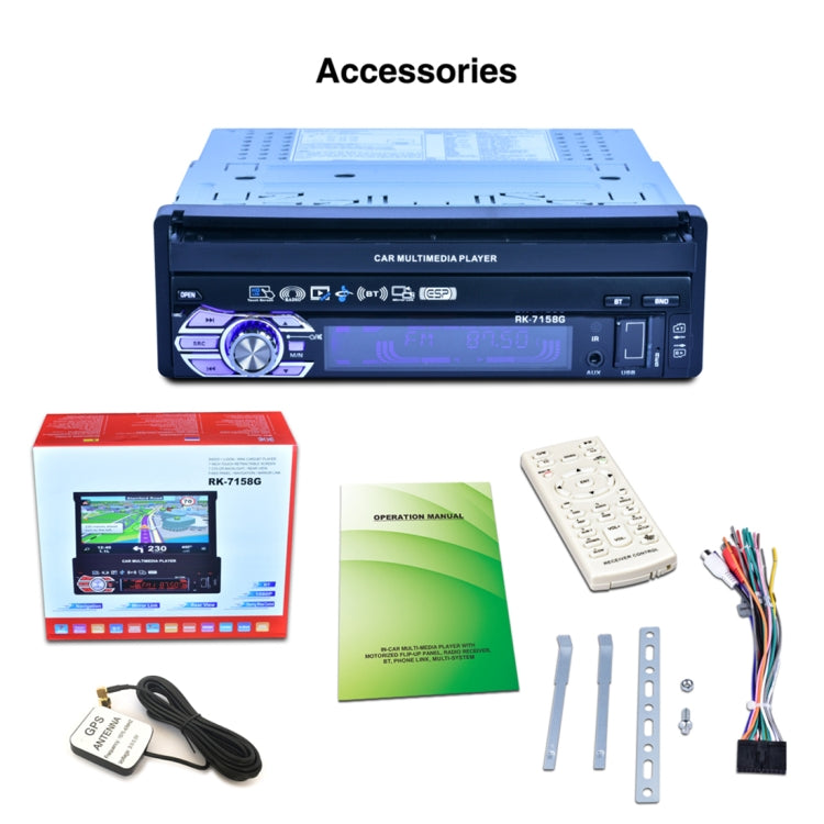 RK-7158G HD 7 inch Single Din Car MP3 MP5 Player GPS Navigation Bluetooth Touch Stereo Radio, with Rear View Function