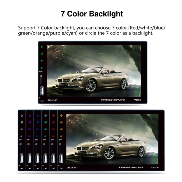 7701 7 inch 1080P HD Touchscreen Double Din Stereo Car Receiver MP5 Player, Link with Android Phone, Support Bluetooth / USB / TF / FM / Rear View / DVR In