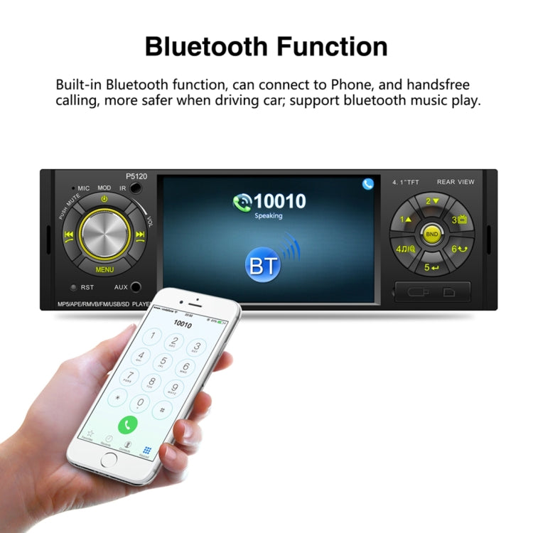 P5120 Single Din 4.1 inch HD Digital Car Stereo Radio MP5 Audio Player, Support FM / Bluetooth / USB / TF / Rear View / Steering Wheel Controls