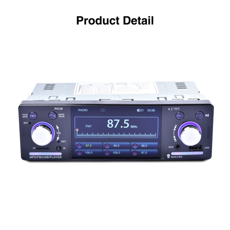 P5128 Single Din 4.1 inch HD Digital Car Stereo Radio MP5 Audio Player, Support FM / Bluetooth / USB / TF / Rear View / AUX