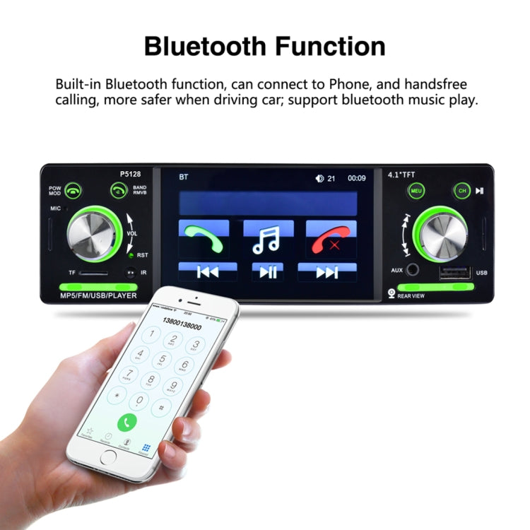 P5128 Single Din 4.1 inch HD Digital Car Stereo Radio MP5 Audio Player, Support FM / Bluetooth / USB / TF / Rear View / AUX