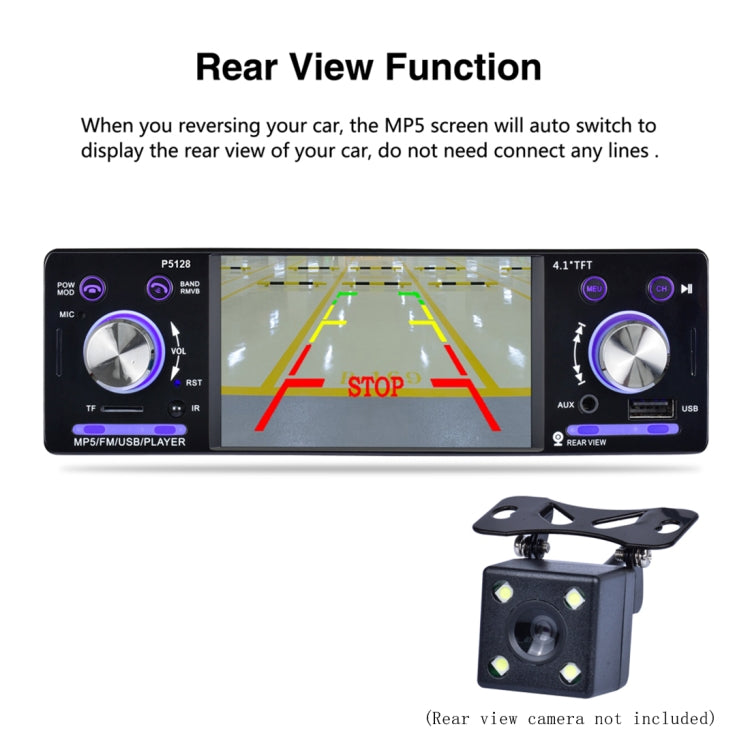 P5128 Single Din 4.1 inch HD Digital Car Stereo Radio MP5 Audio Player, Support FM / Bluetooth / USB / TF / Rear View / AUX