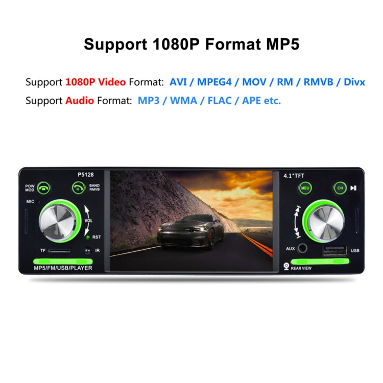 P5128 Single Din 4.1 inch HD Digital Car Stereo Radio MP5 Audio Player, Support FM / Bluetooth / USB / TF / Rear View / AUX