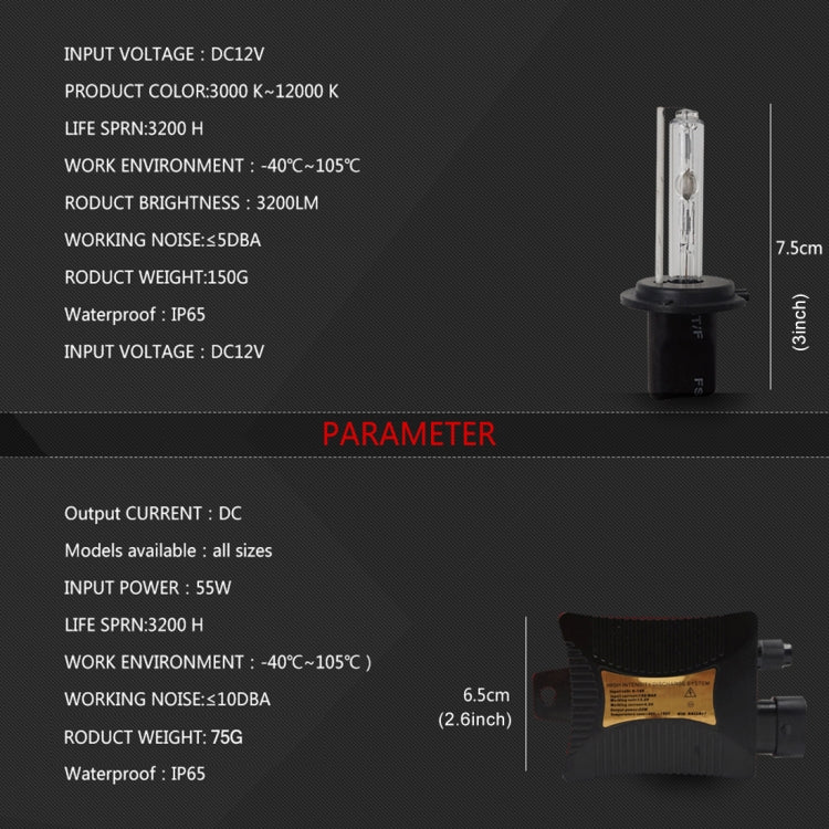 55W H7 4300K HID Xenon Light Conversion Kit with Slim Ballast High Intensity Discharge Lamp, Warm White