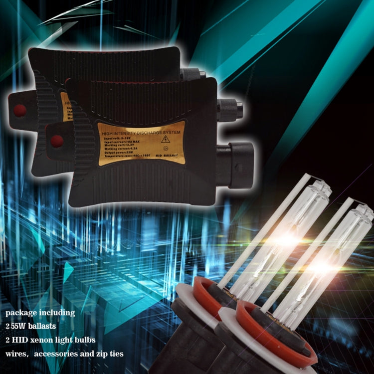 55W H8/H9/H11 4300K HID Xenon Light Conversion Kit with Slim Ballast High Intensity Discharge Lamp, Warm White