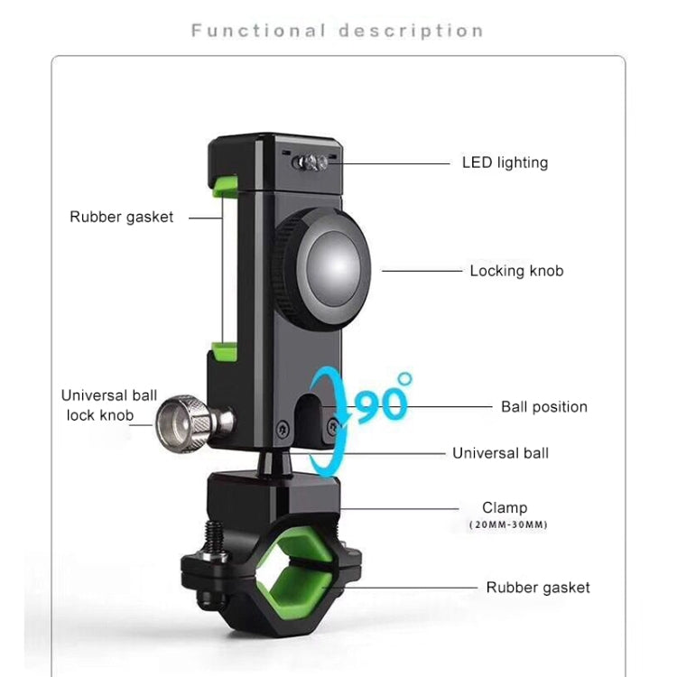 Motorcycle Bike Handlebar Phone Mount Holder Cradle with Compass, LED Light, For iPhone X/8/7/6/6s Plus, Android Samsung Galaxy S6/S7, GPS and other Smartphone