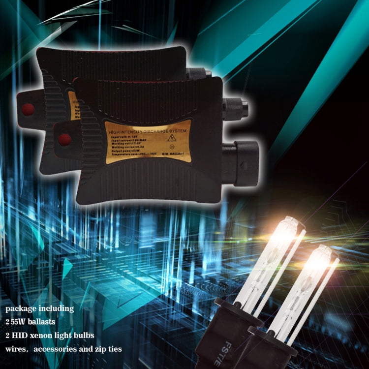 55W H1 6000K 3200LM HID Xenon Light Conversion Kit with High Intensity Discharge Lamp Slim Ballast, White