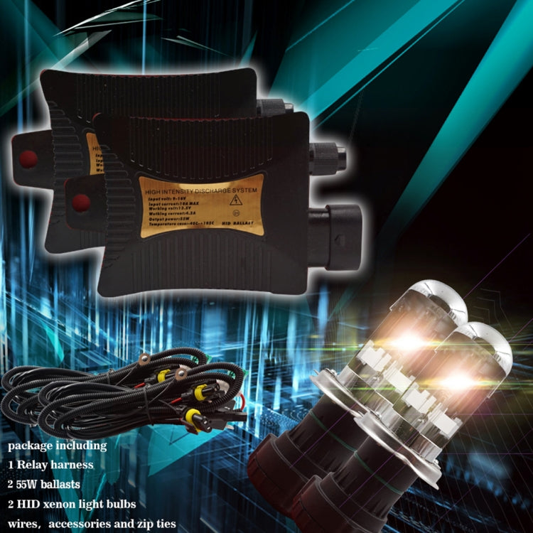 55W H4/HB2/9003 6000K 3200LM HID Xenon Light Conversion Kit with Slim Ballast High Intensity Discharge Lamp, White