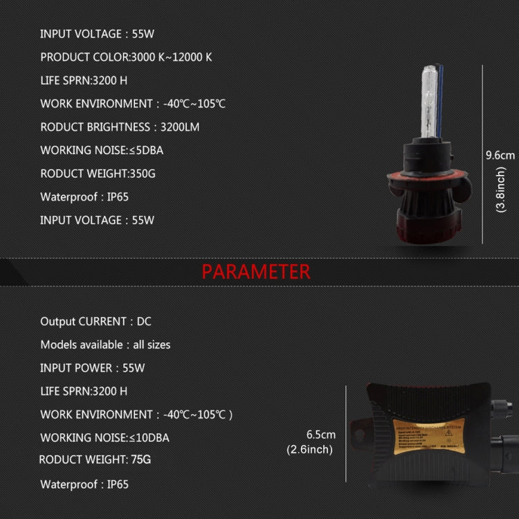 55W H13/9008 6000K HID Xenon Light Conversion Kit with Slim Ballast, High Intensity Discharge Lamp, White