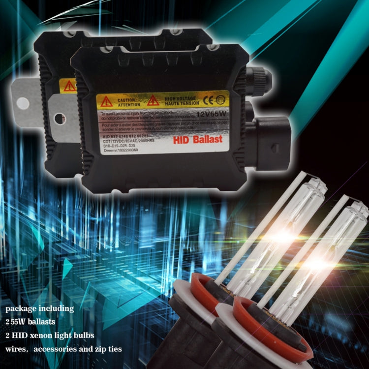 55W H8/H9/H11 6000K HID Xenon Bulbs Light Conversion Kit with High Intensity Discharge Alloy Ballast, White