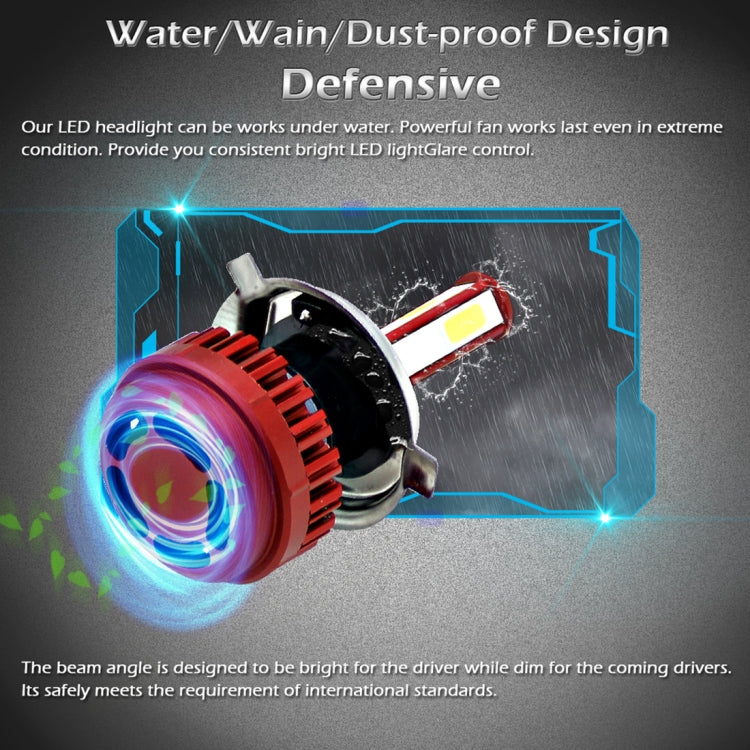 2 PCS R7 H4/HB2/9003  40W 4000 LM 6000K IP65 Car LED Headlight Kit with 4 COB Lamps , DC 9-36V(White Light)