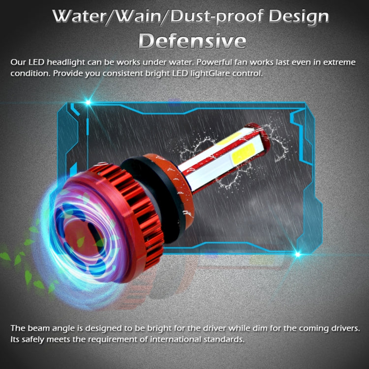 2 PCS R7 H8/H9/H11 40W 4000 LM 6000K IP65 Waterproof Car LED Headlight Kit with 4 COB Lamps , DC 9-36V(White Light)