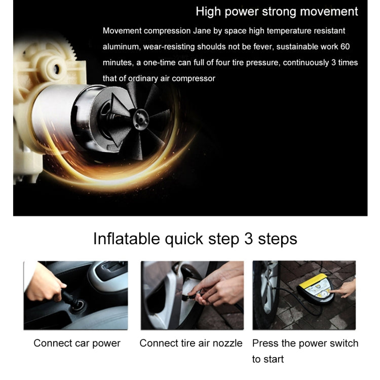 DC12V 120W 10A Tire Inflation Manometry Tire repair and Night Lighting 4 in 1 Portable Electric Air Pump Portable Air Compressor with 3m Power Cord and Cigarette Lighter for Cars
