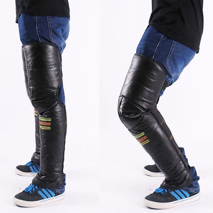 A Pair Winter Thick Warm Windproof Lengthen Motorcycle Bike PU Knee Protector Cover Plus Velvet Knee Pads, Height: 73cm