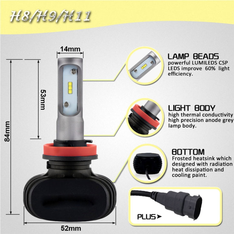 2 PCS H11 IP65 Waterproof White Light 6 CSP LED Car Headlight Bulb,  9-36V / 18W, 6000K / 2000LM