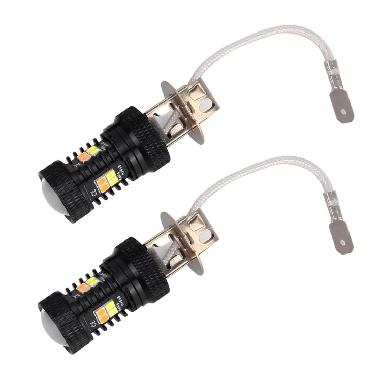 2 PCS Super Bright H3 DC 12V 5W 350LM Auto Car Fog Light with 16 SMD-3030 LED Bulbs Lamp, White + Yellow Light