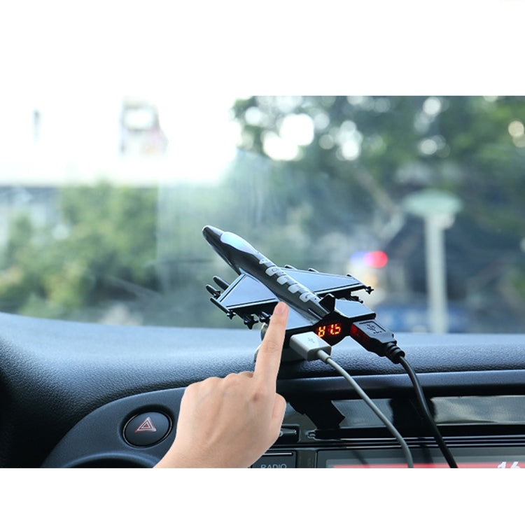 Fighter Shape Multifunctional Car Bluetooth FM Transmitter with Magnet Holder & Car Charger Set, Support Hands-free Call & TF Card / AUX / U Disk Music Play & Double USB Smartphones Charging Function