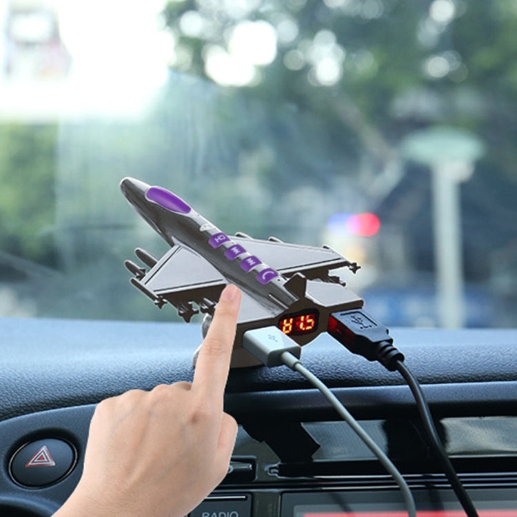 Fighter Shape Multifunctional Car Bluetooth FM Transmitter with Magnet Holder & Car Charger Set, Support Hands-free Call & TF Card / AUX / U Disk Music Play & Double USB Smartphones Charging Function