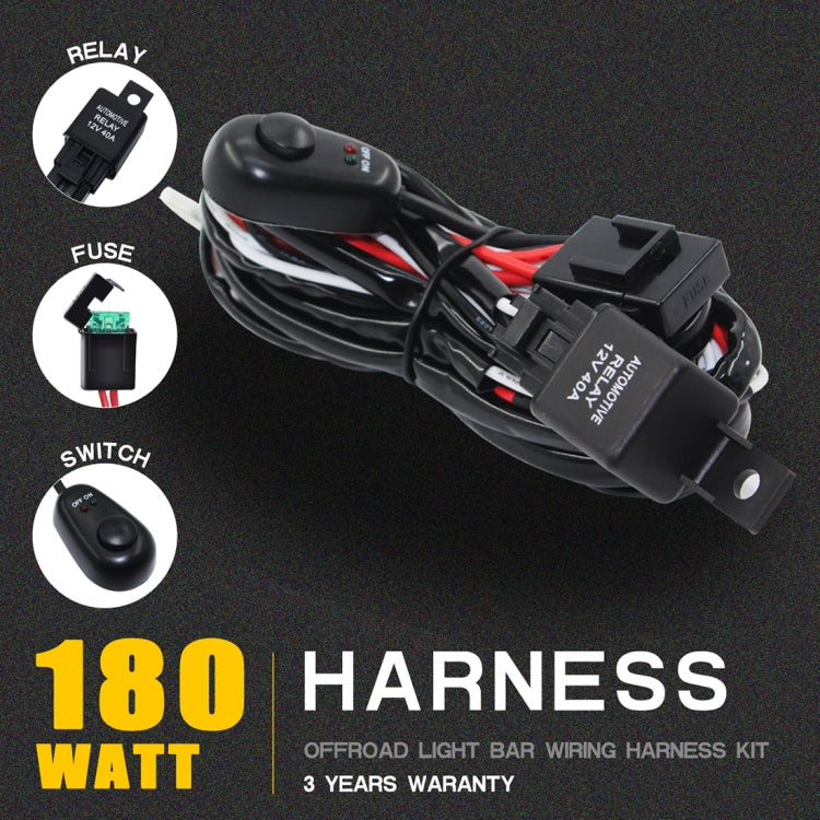 Offroad Driving 180W Light Bar Wiring Harness with Fuse 40 Amp Relay ON/OFF Switch