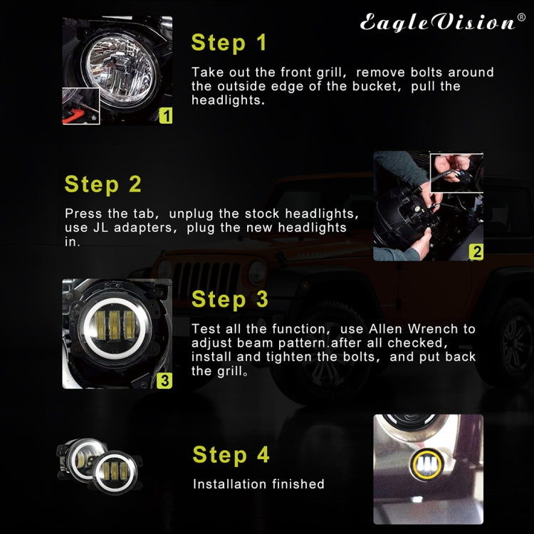 2 PCS IP67 Waterproof 30W 6500-7000K 2300LM 4 inch CREE 6-LED Lamp Driving Fog Lights with Angel Eyes for Jeep Wrangler