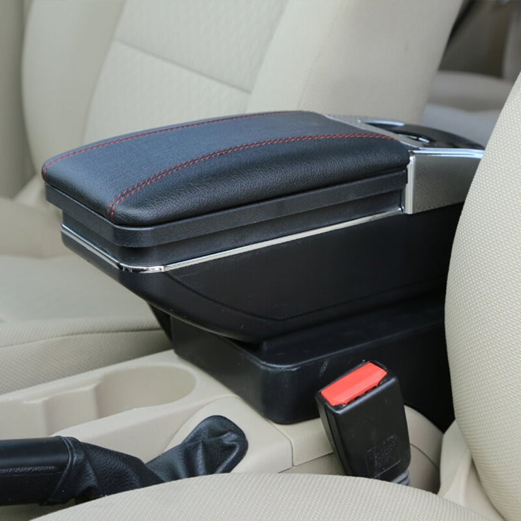 Car ABS + Leather Wrapped Armrest Box Storage Organizer Auto Cup Holder Accessories for KIA K2 2015 / 2017 Year