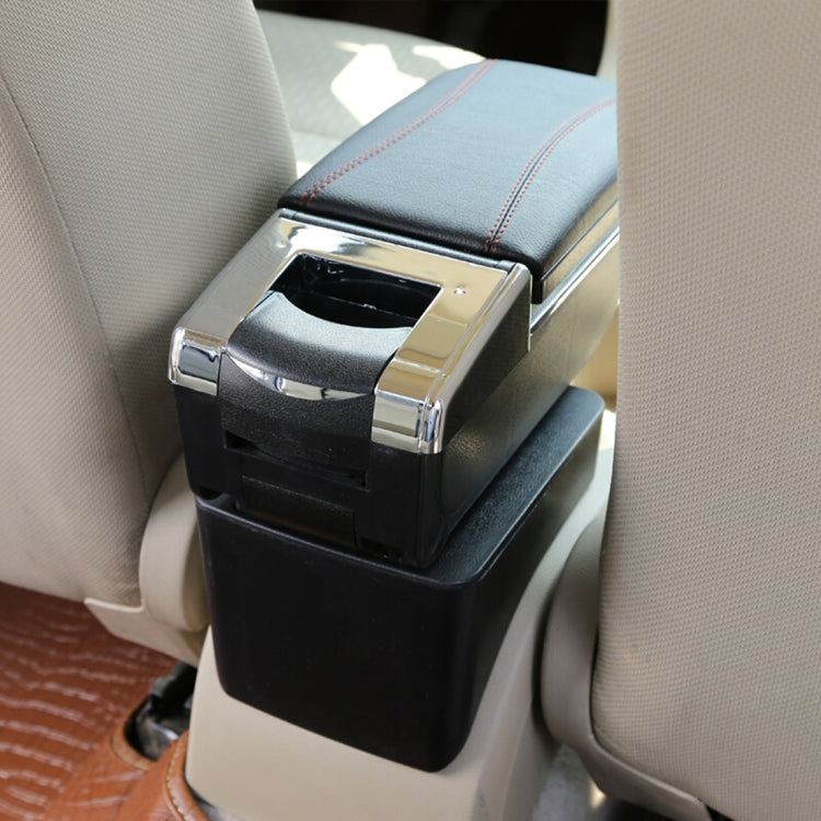 Car ABS + Leather Wrapped Armrest Box Storage Organizer Auto Cup Holder Accessories for KIA K2 2015 / 2017 Year