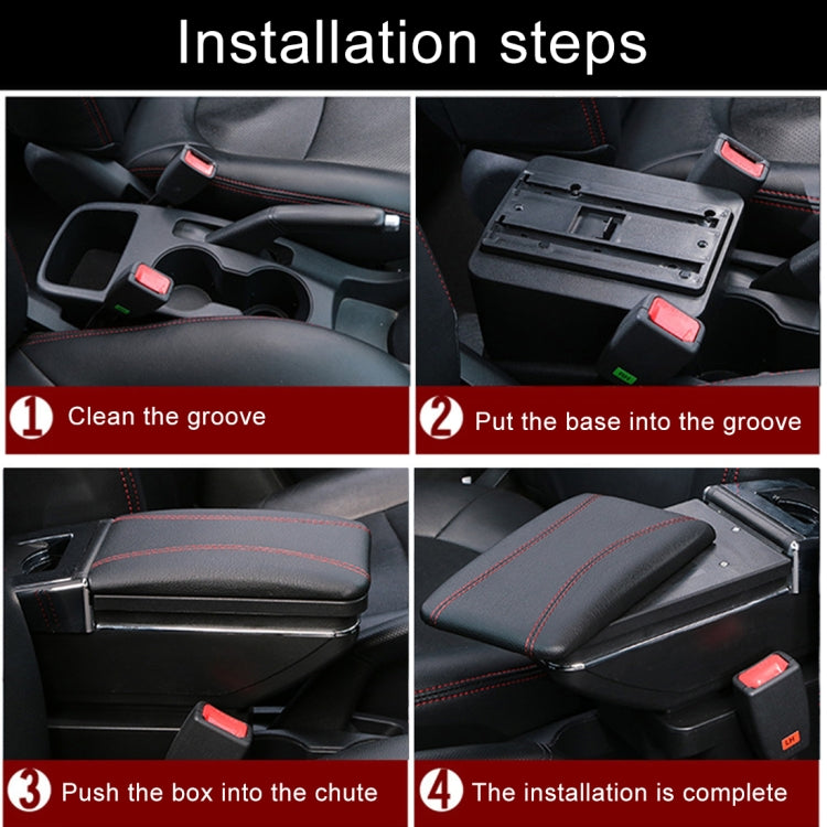 Car ABS + Leather Wrapped Armrest Box Storage Organizer Auto Cup Holder Accessories for KIA K2 2015 / 2017 Year
