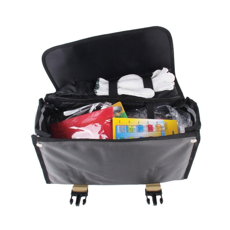 First Secure Roadside Emergency Car and Truck Kit with Safety Tools and Accessories Bag: Jumper Cables for Battery Auto Air Compressor First Aid 3mÃ—4cm 2 Tone Tow Rope Triangle Flashlight Survival Assistance