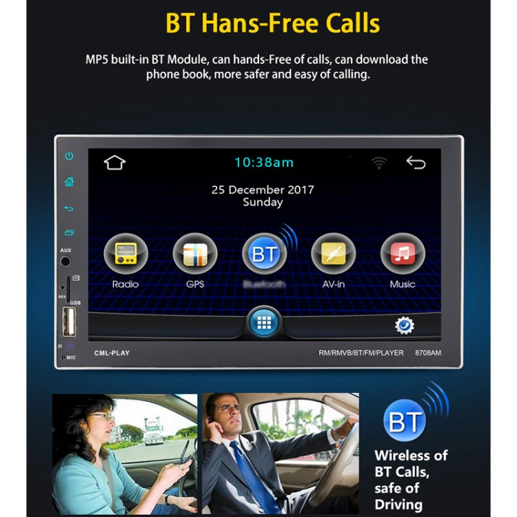 8708 Double Din 7 inch Touchscreen Car Radio Receiver MP5 Player,  Android 7.1.1, Support Rear View Camera & FM & Bluetooth & U-disk / TF Card & GPS