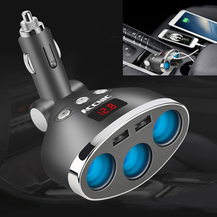 ACCNIC 3 Multi-functional Cigarette Socket Lighter Splitter with 2 USB Ports 3.1A Phone Car Charger