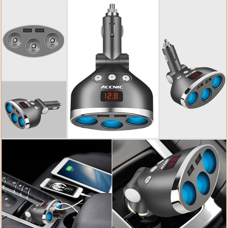 ACCNIC 3 Multi-functional Cigarette Socket Lighter Splitter with 2 USB Ports 3.1A Phone Car Charger