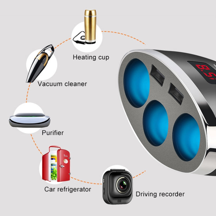 ACCNIC 3 Multi-functional Cigarette Socket Lighter Splitter with 2 USB Ports 3.1A Phone Car Charger