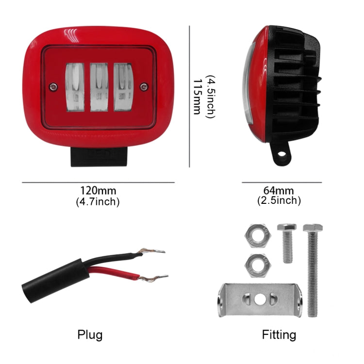 15W White Light  Red Square-Shaped Waterproof Car Boat Marine Work Lights Spotlight LED Bulbs, DC 9-30V