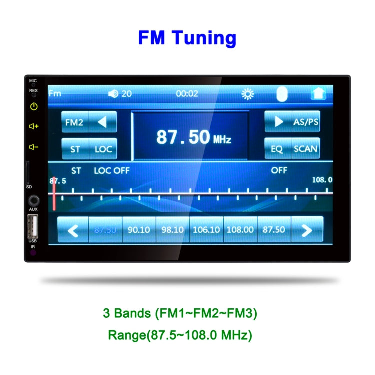 7019B Double Din 7 inch Capacitive Touchscreen Car Radio Receiver MP5 Player, Support Rear View Camera & FM & Bluetooth & U-disk / TF Card (Not Included Any Memory Card)