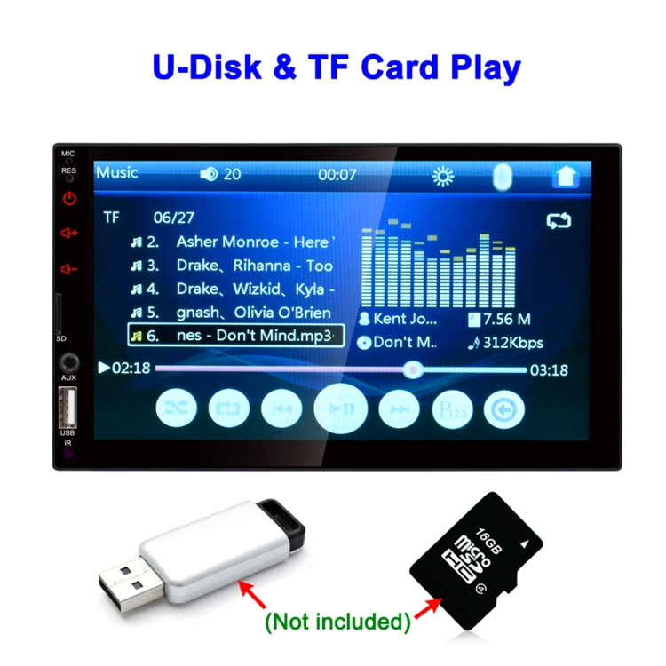 7019B Double Din 7 inch Capacitive Touchscreen Car Radio Receiver MP5 Player, Support Rear View Camera & FM & Bluetooth & U-disk / TF Card (Not Included Any Memory Card)