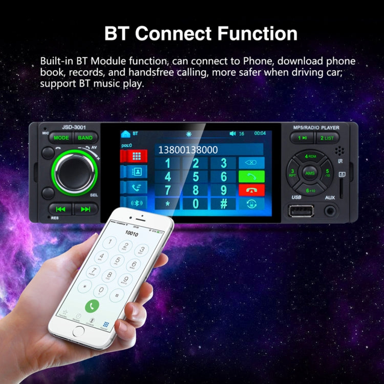 JSD-3001 HD 4.1 inch Single Din Capacitive Touchscreen Car Stereo Radio MP5 Audio Player FM Bluetooth USB / TF AUX (Not Included Any Memory Card)
