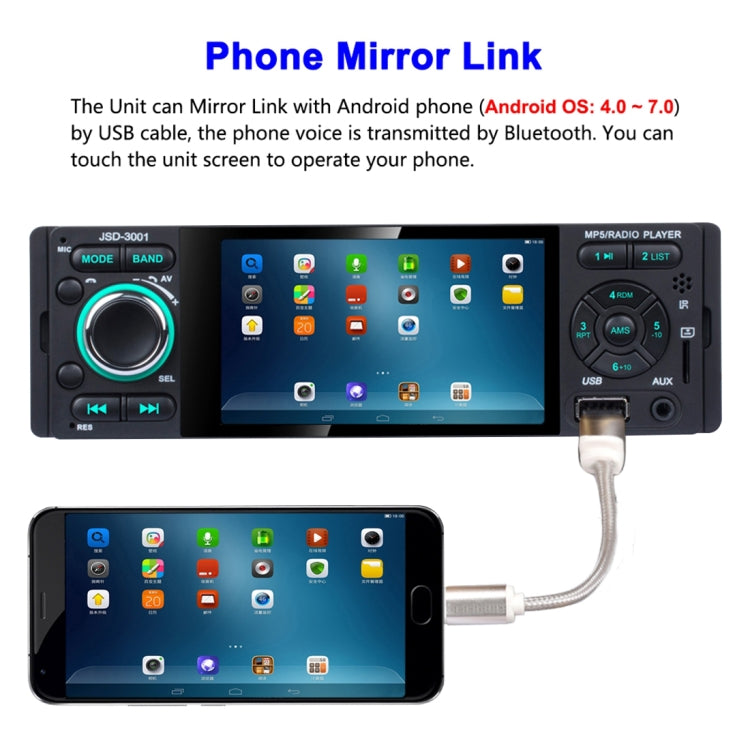 JSD-3001 HD 4.1 inch Single Din Capacitive Touchscreen Car Stereo Radio MP5 Audio Player FM Bluetooth USB / TF AUX (Not Included Any Memory Card)