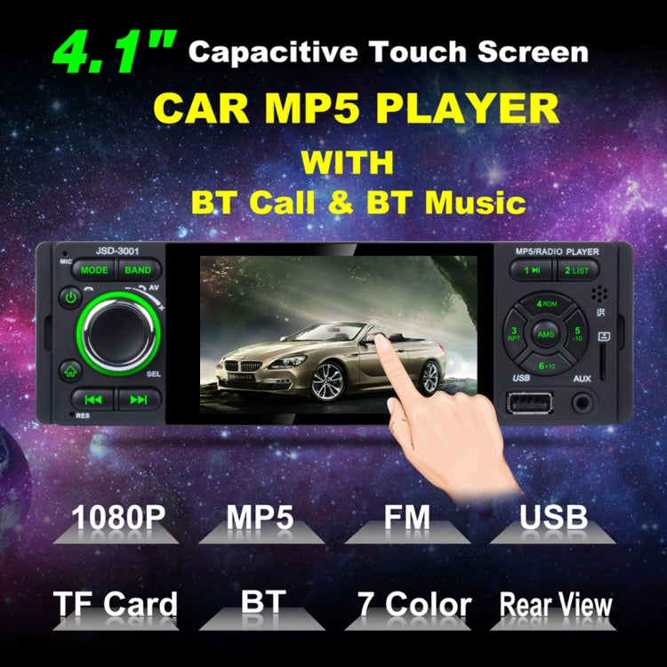 JSD-3001 HD 4.1 inch Single Din Capacitive Touchscreen Car Stereo Radio MP5 Audio Player FM Bluetooth USB / TF AUX (Not Included Any Memory Card)