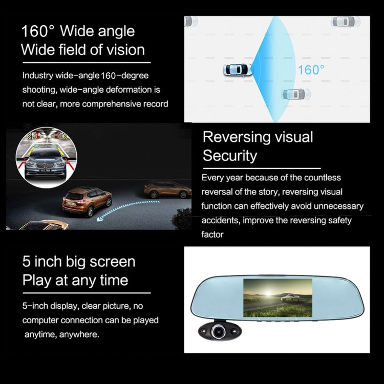 5.0 Mega Pixels 160 Degrees Wide Angle Full HD 1080P Touch Button Video Car DVR, Support TF Card (32GB Max) / Motion Detection