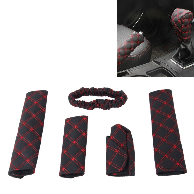 5 PCS Car Hand Brake Cover Shift Knob Gear Stick Cushion Sets Rear View Mirror Sets Cover Car Accessory Interior Decoration Pad