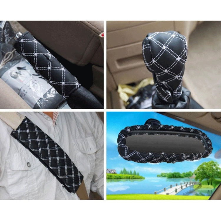 5 PCS Car Hand Brake Cover Shift Knob Gear Stick Cushion Sets Rear View Mirror Sets Cover Car Accessory Interior Decoration Pad