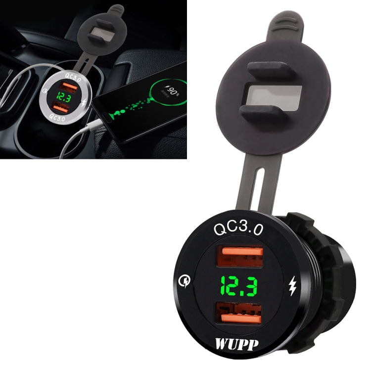 ZH-749 Car Waterproof Aluminium Alloy Black Shell Mobile Phone QC 3.0 Dual USB Charger