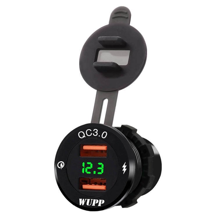 ZH-749 Car Waterproof Aluminium Alloy Black Shell Mobile Phone QC 3.0 Dual USB Charger