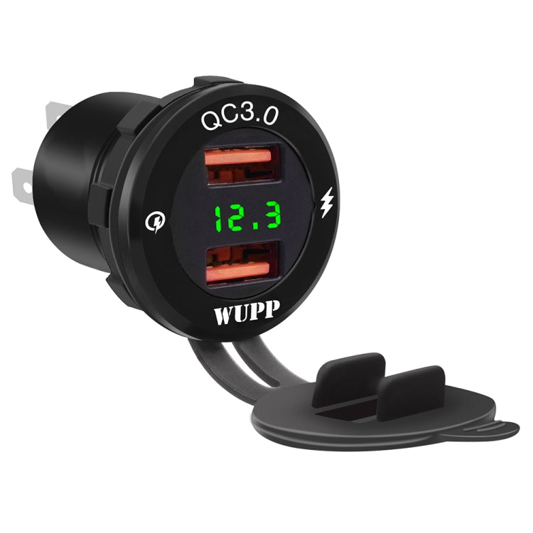 ZH-749 Car Waterproof Aluminium Alloy Black Shell Mobile Phone QC 3.0 Dual USB Charger