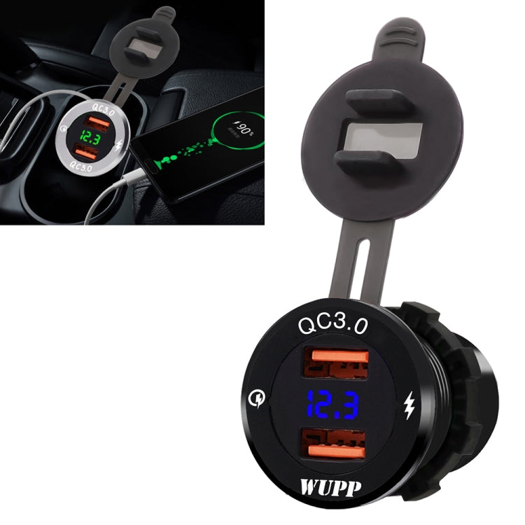 ZH-749 Car Waterproof Aluminium Alloy Black Shell Mobile Phone QC 3.0 Dual USB Charger