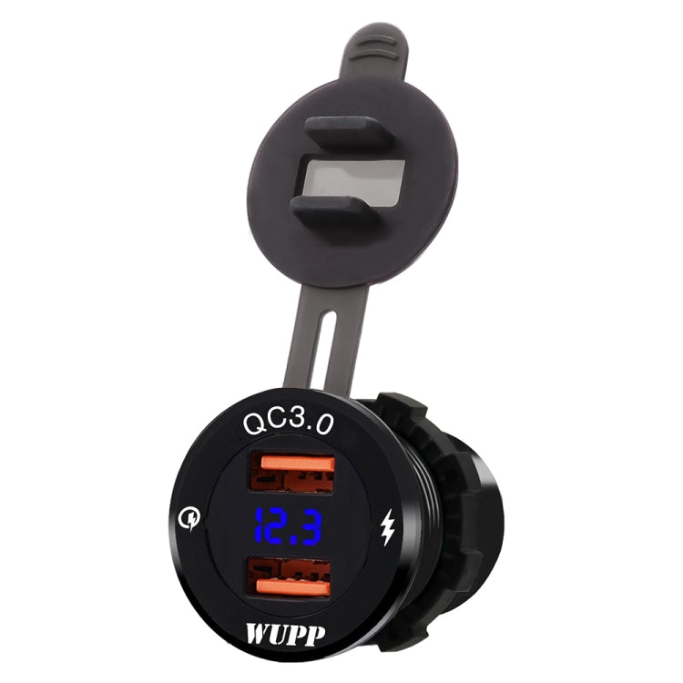 ZH-749 Car Waterproof Aluminium Alloy Black Shell Mobile Phone QC 3.0 Dual USB Charger